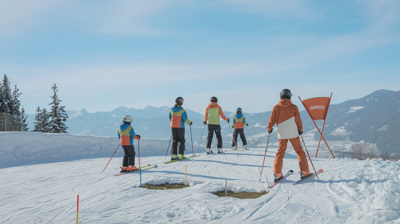 Small group ski lesson on a gentle beginner slope in Val d'Isère